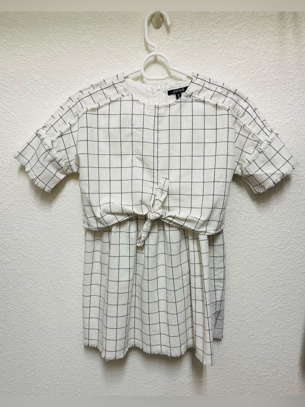 JOE’S JEANS Girls Black & White Plaid Tie Front Raw Hemline Dress Size S (7)